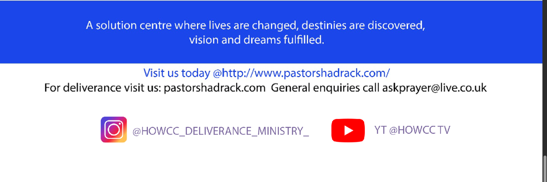 Ministry contact details and social media handles