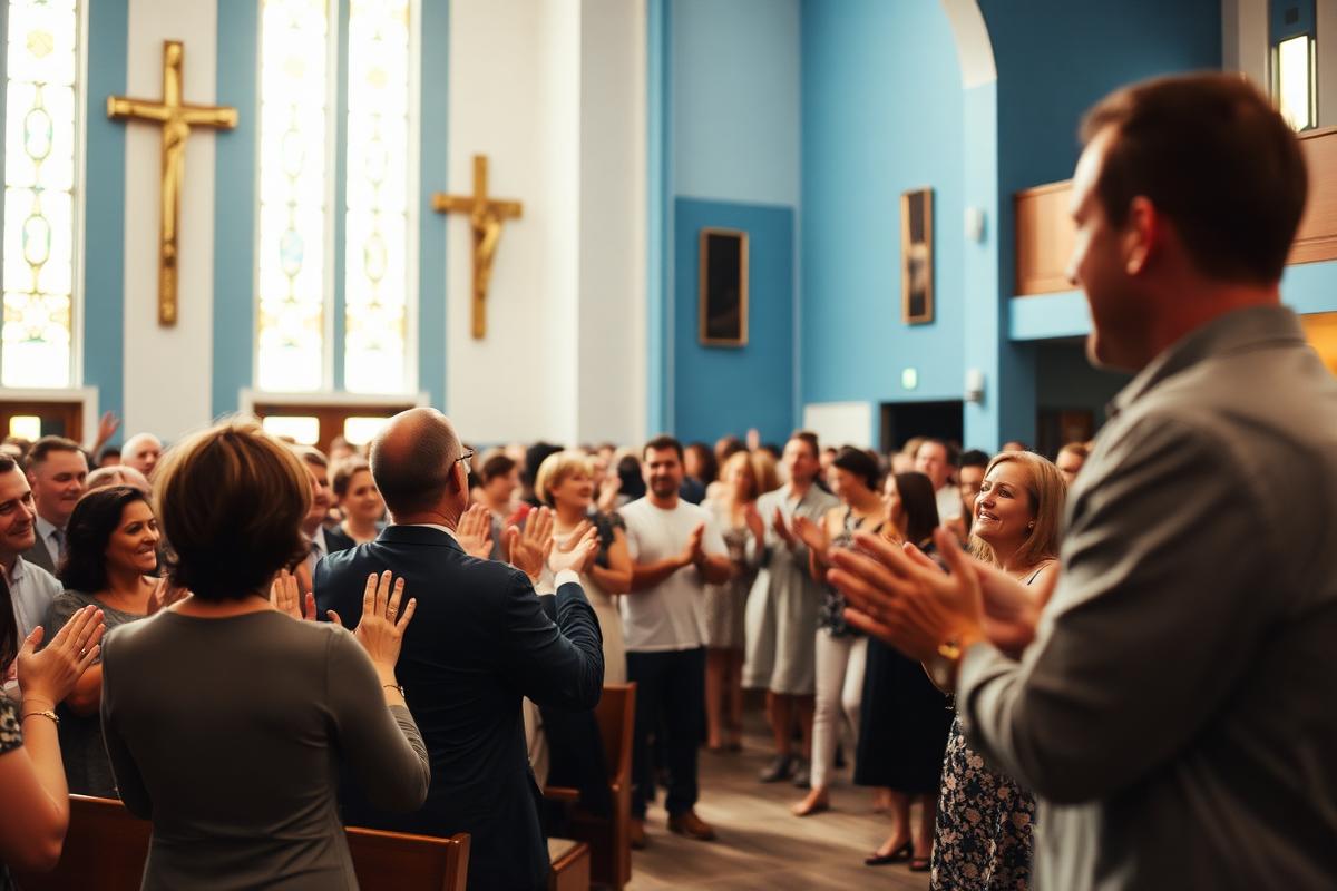 Congregation celebrating during a Sunday service